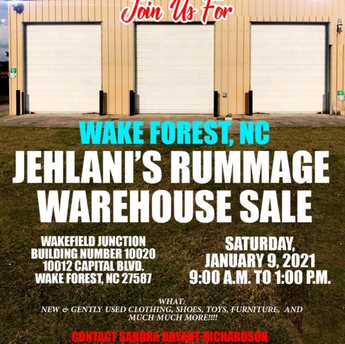 Wake Forest, NC Jehlani’s Rummage Warehouse Sale
