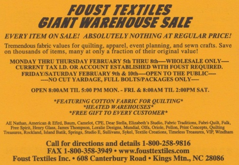 Foust Textiles Winter Warehouse Sale